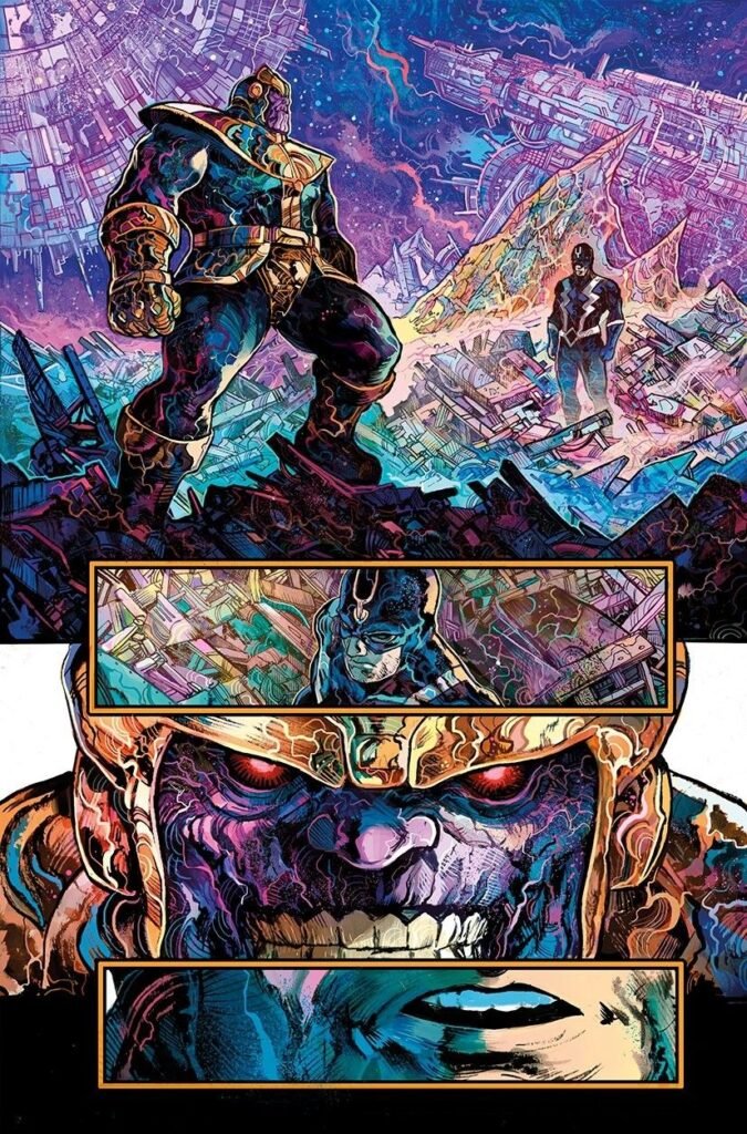 The Infinity Gauntlet 1991: Thanos, The Infinity Stones & Cosmic Chaos High-concept comic art showing the Gauntlet glowing amidst fractured reality rifts