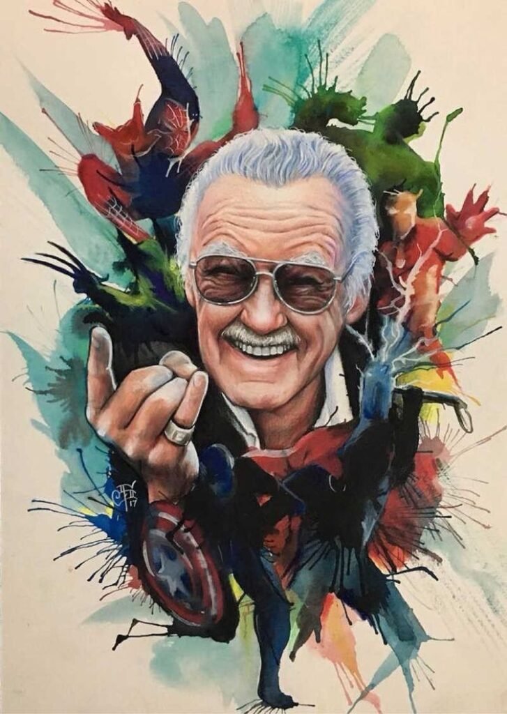 Stan Lee: The Creative Visionary and Architect of the Marvel Universe Classic Marvel 1960s comic creations by Stan Lee featuring Spider-Man and The Fantastic Four hand-drawn on paper
